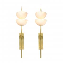Modernist Hand Blown Murano Glass Reverse Dome Form Brushed Brass Sconces - 4622843