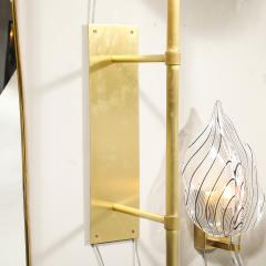 Modernist Hand Blown Murano Glass Reverse Dome Form Brushed Brass Sconces - 4622872