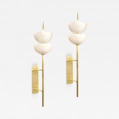 Modernist Hand Blown Murano Glass Reverse Dome Form Brushed Brass Sconces - 4623529