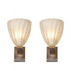 Modernist Hand Blown Murano Glass Sconces in Opalene Glass with 24 Karat Gold - 4377016