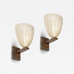 Modernist Hand Blown Murano Glass Sconces in Opalene Glass with 24 Karat Gold - 4379195