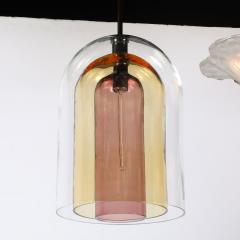 Modernist Hand Blown Murano Glass Three Tier Pendant W Bronze Fittings - 4075292