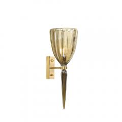 Modernist Hand Blown Murano Iridescent Smoked Emerald Fluted Glass Sconces - 4304362