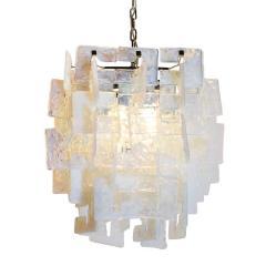 Modernist Hand Blown Murano Mottled Opalescent Interlocking Glass Chandelier - 3409122