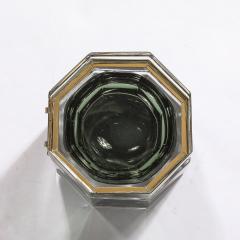 Modernist Hand Blown Murano Octagonal Glass Box in Emerald w Brass Fittings - 3523698