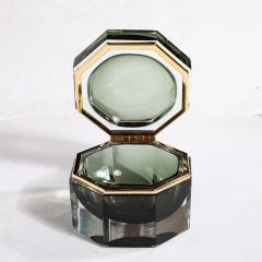 Modernist Hand Blown Murano Octagonal Glass Box in Emerald w Brass Fittings - 3523820