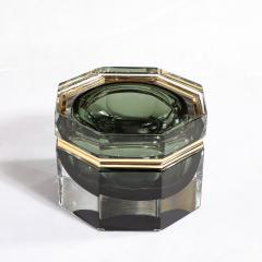 Modernist Hand Blown Murano Octagonal Glass Box in Emerald w Brass Fittings - 3523920