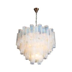 Modernist Hand Blown Murano Opalescent Four Tiered Tronchi Glass Chandelier - 3352861