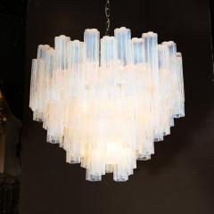 Modernist Hand Blown Murano Opalescent Four Tiered Tronchi Glass Chandelier - 3352865