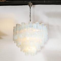 Modernist Hand Blown Murano Opalescent Four Tiered Tronchi Glass Chandelier - 3352916