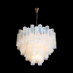 Modernist Hand Blown Murano Opalescent Four Tiered Tronchi Glass Chandelier - 3352933