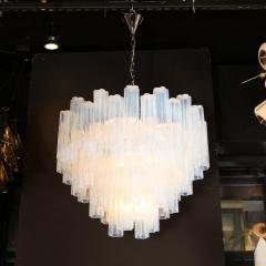 Modernist Hand Blown Murano Opalescent Four Tiered Tronchi Glass Chandelier - 3352937
