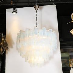 Modernist Hand Blown Murano Opalescent Four Tiered Tronchi Glass Chandelier - 3352945