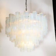 Modernist Hand Blown Murano Opalescent Four Tiered Tronchi Glass Chandelier - 3352969