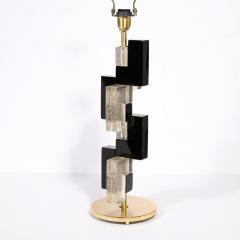 Modernist Hand Blown Murano Rectilinear Table Lamps in Black Translucent Glass - 2909082