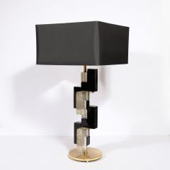 Modernist Hand Blown Murano Rectilinear Table Lamps in Black Translucent Glass - 2909225