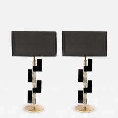 Modernist Hand Blown Murano Rectilinear Table Lamps in Black Translucent Glass - 2910757