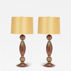 Modernist Hand Blown Murano Smoked Chambord Glass Table Lamps w 24 Karat Gold - 2910746