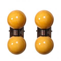 Modernist Hand Blown Murano Smoked Golden Moon Hue Glass Double Sphere Sconces - 4550550