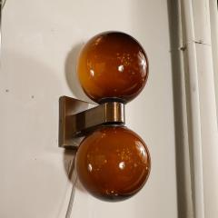 Modernist Hand Blown Murano Smoked Tortoise Glass Double Sphere Bronze Sconces - 4038048