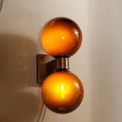 Modernist Hand Blown Murano Smoked Tortoise Glass Double Sphere Bronze Sconces - 4038063