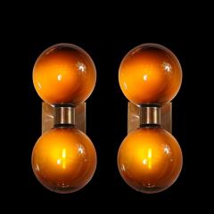 Modernist Hand Blown Murano Smoked Tortoise Glass Double Sphere Bronze Sconces - 4038064