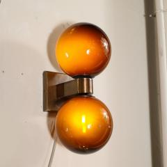 Modernist Hand Blown Murano Smoked Tortoise Glass Double Sphere Bronze Sconces - 4038065