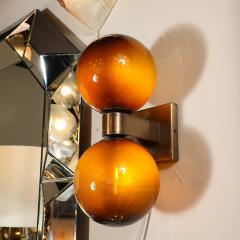 Modernist Hand Blown Murano Smoked Tortoise Glass Double Sphere Bronze Sconces - 4038069