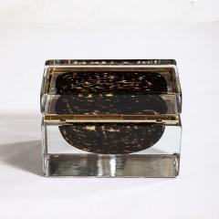 Modernist Hand Blown Murano Spotted Jet Black Clear Glass Box w Brass Fitting - 3523675