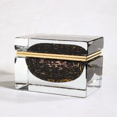 Modernist Hand Blown Murano Spotted Jet Black Clear Glass Box w Brass Fitting - 3523676