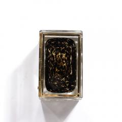 Modernist Hand Blown Murano Spotted Jet Black Clear Glass Box w Brass Fitting - 3523797