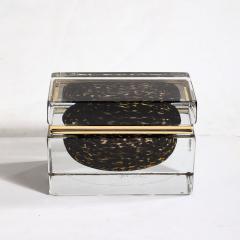 Modernist Hand Blown Murano Spotted Jet Black Clear Glass Box w Brass Fitting - 3523798