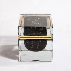 Modernist Hand Blown Murano Spotted Jet Black Clear Glass Box w Brass Fitting - 3523813