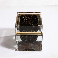 Modernist Hand Blown Murano Spotted Jet Black Clear Glass Box w Brass Fitting - 3523838