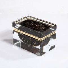 Modernist Hand Blown Murano Spotted Jet Black Clear Glass Box w Brass Fitting - 3523986