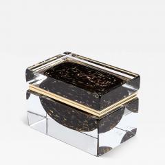 Modernist Hand Blown Murano Spotted Jet Black Clear Glass Box w Brass Fitting - 3527446
