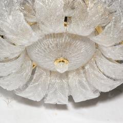 Modernist Hand Blown Murano Translucent Glass Foglia Leaf Flushmount Chandelier - 3442992