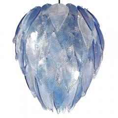Modernist Hand Blown Reeded Blue Clear Murano Glass Leaf Chandelier w Chrome - 4720157