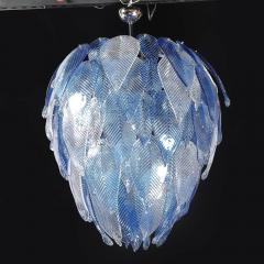 Modernist Hand Blown Reeded Blue Clear Murano Glass Leaf Chandelier w Chrome - 4720160