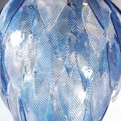 Modernist Hand Blown Reeded Blue Clear Murano Glass Leaf Chandelier w Chrome - 4720166