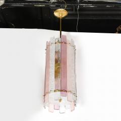Modernist Hand Blown Rose and Clear Murano Glass Paneled Cylindrical Chandelier - 4304077