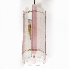 Modernist Hand Blown Rose and Clear Murano Glass Paneled Cylindrical Chandelier - 4304078