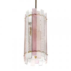 Modernist Hand Blown Rose and Clear Murano Glass Paneled Cylindrical Chandelier - 4304085