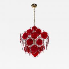 Modernist Hand Blown Ruby Murano Glass Pagoda Form Organic Disc Chandelier - 4553642