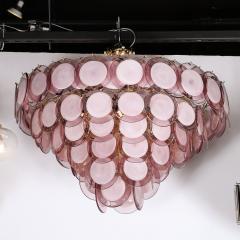 Modernist Hand Blown Smoked Amethyst Murano Brass 6 Tier Disc Chandelier - 3998205