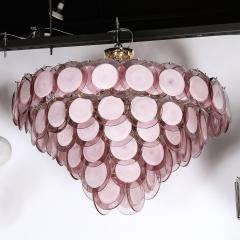Modernist Hand Blown Smoked Amethyst Murano Brass 6 Tier Disc Chandelier - 3998208