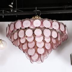 Modernist Hand Blown Smoked Amethyst Murano Brass 6 Tier Disc Chandelier - 3998214