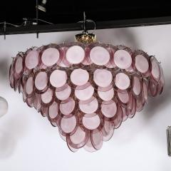 Modernist Hand Blown Smoked Amethyst Murano Brass 6 Tier Disc Chandelier - 3998272