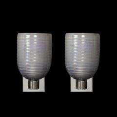 Modernist Hand Blown Smoked Cerulean Hive Murano Glass Nickel Fitted Sconces - 3998207