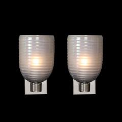 Modernist Hand Blown Smoked Cerulean Hive Murano Glass Nickel Fitted Sconces - 3998217